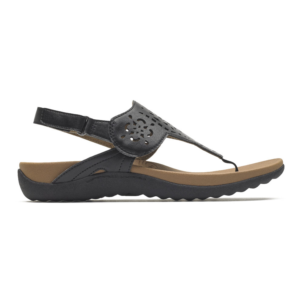 Rockport Singapore Womens Sandals - Ridge Circle Cutout Thong Black - UX3168405